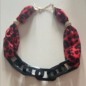 New York & Company Red and Black Leopard Chain-Link Necklace